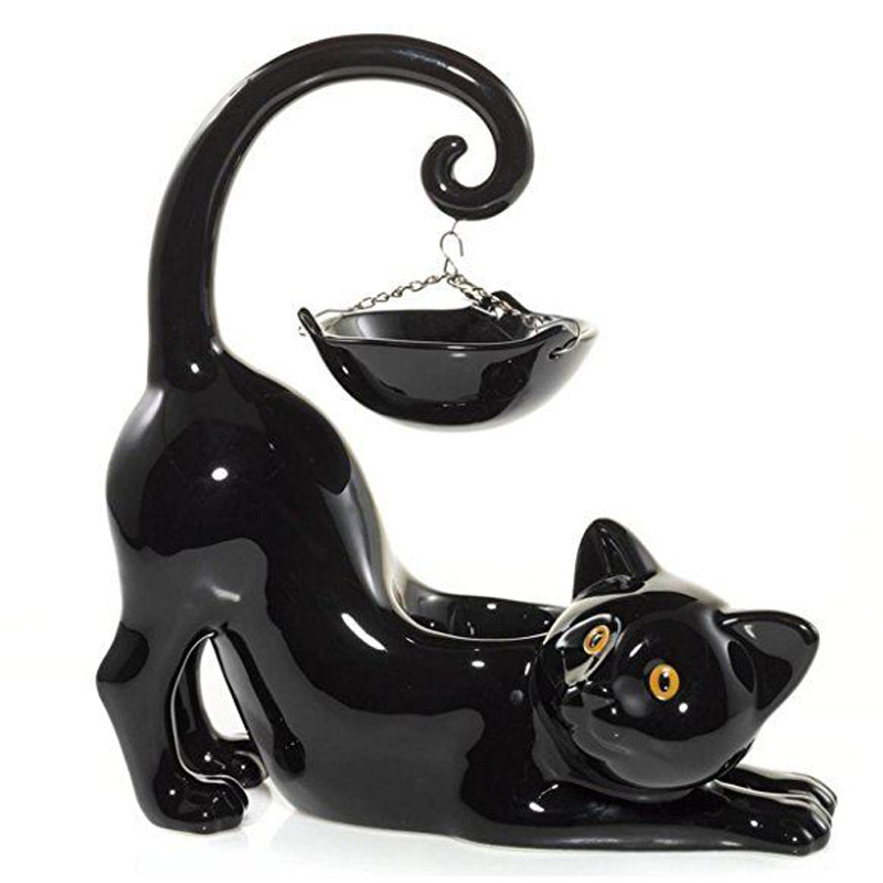 Custom ceramic cute Halloween cat shape candle vessels, home party lite decoration candle jars, black cat tealight candle holder