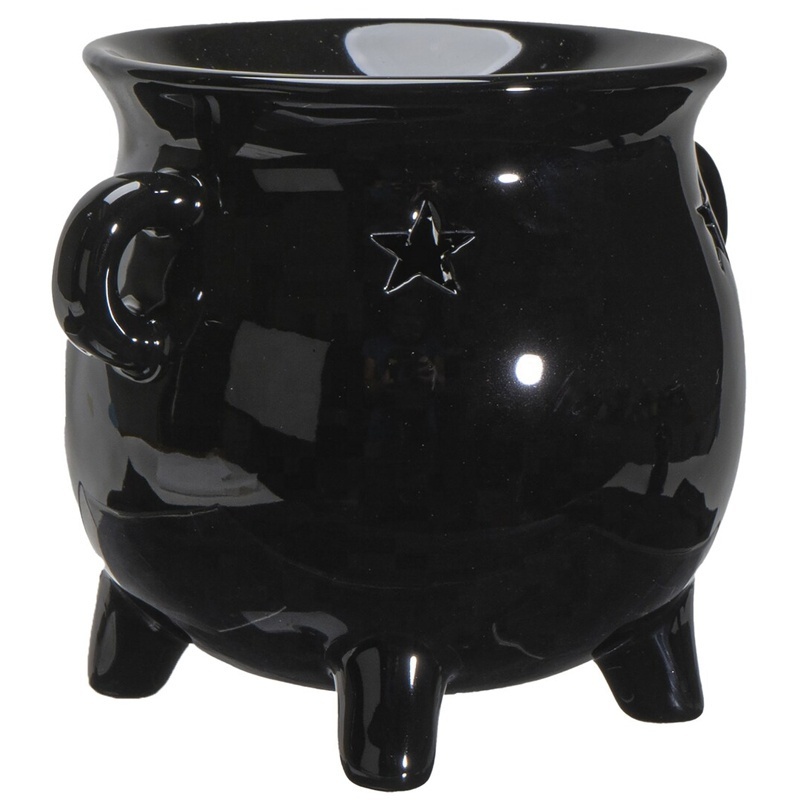 Custom witchy pagan witchcraft gift scent diffuser essential oil melter burner ceramic black cauldron tealight candle wax warmer