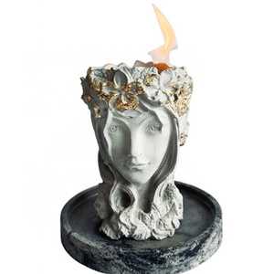 Custom craft gift personal small cement tabletop centerpiece fireplace woman head smores station concrete goddess fire pit bowl