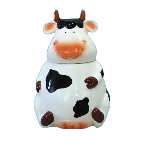 ceramic cow shape candy jar custom animal shaped cookie jar with lid