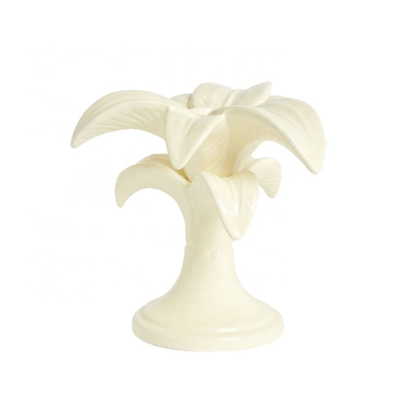 Custom ceramic taper candle stick stand palm tree candlestick holder