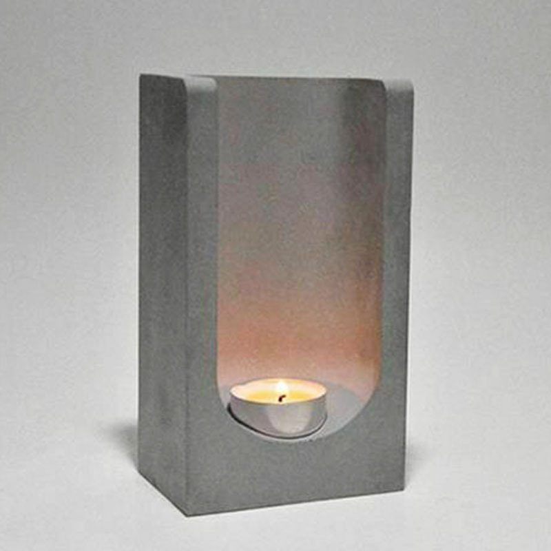 Custom cement home decoration tealight vessel container jar, furnishing candlestick, concrete geometric rectangle candle holder