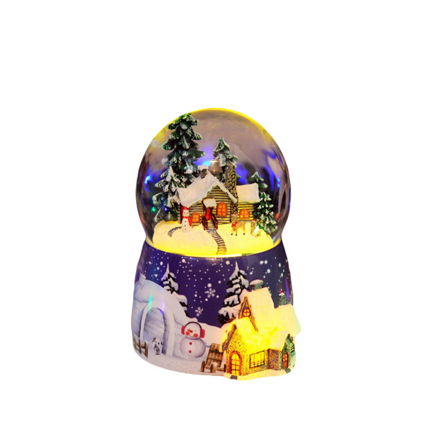 Ceramic Base Lighted Snow Globe Custom Rotating Music Snow Ball Globe Gifts