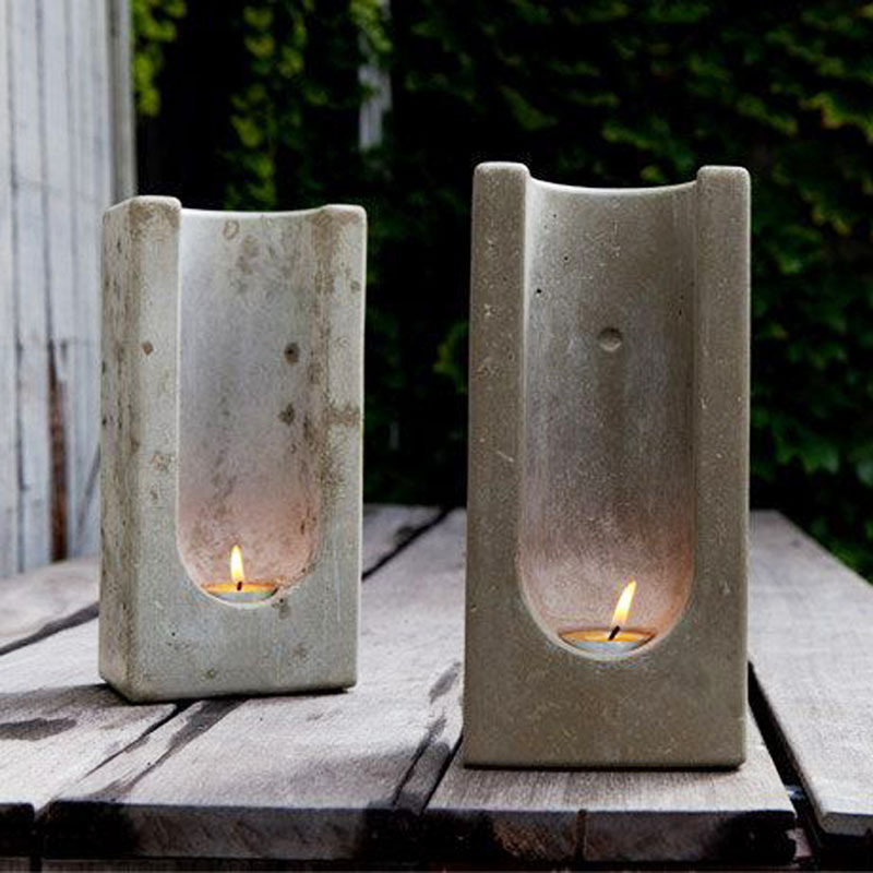 Custom cement home decoration tealight vessel container jar, furnishing candlestick, concrete geometric rectangle candle holder