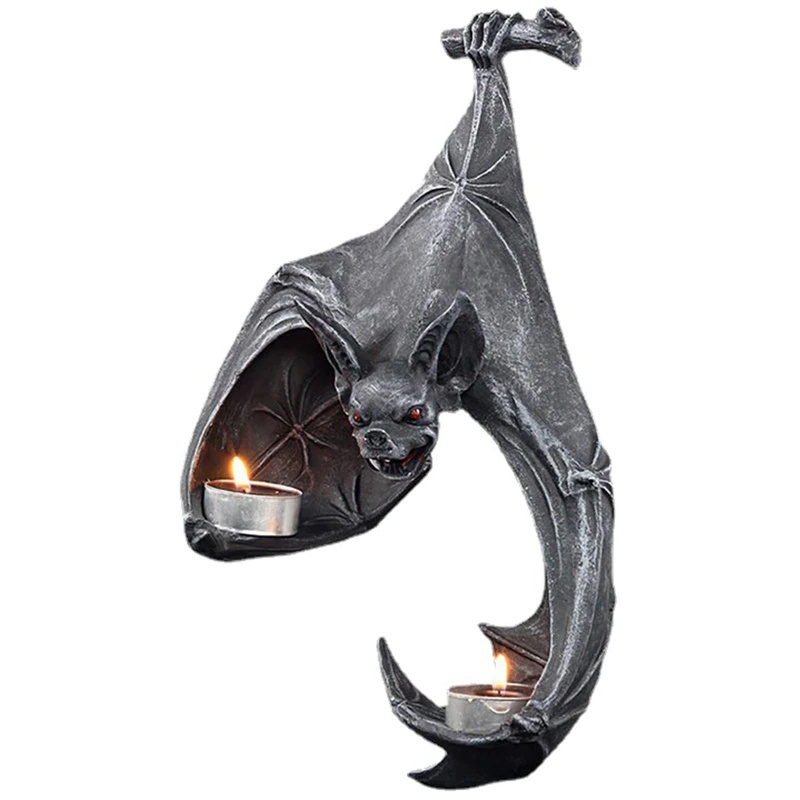 Custom decorative home gothic Halloween hanging black container wall sconce porcelain tealight wall mounted bat candle holder