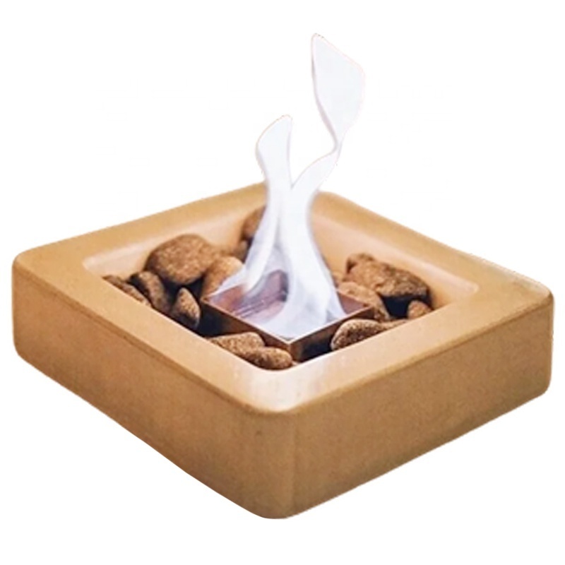 Custom modern minimalist personal craft small cement tabletop centerpiece fireplace smores station portable concrete fire pit