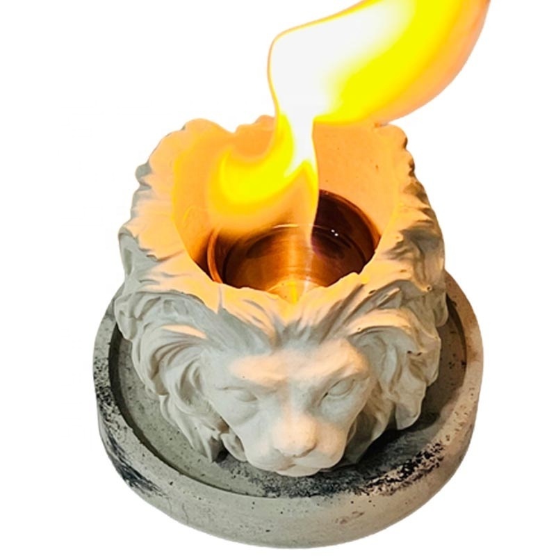 Custom home minimalist decoration indoor cement lion head tabletop centerpiece fireplace heater concrete mini fire bowl pit