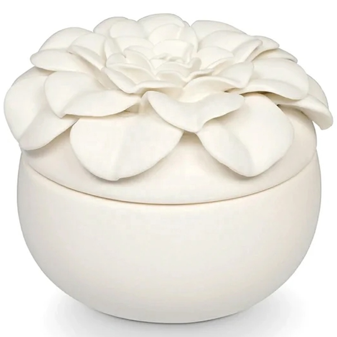 Custom originally luxury ceramic container vessel filling wax candle porcelain round empty jar candle with bloomed flower lid