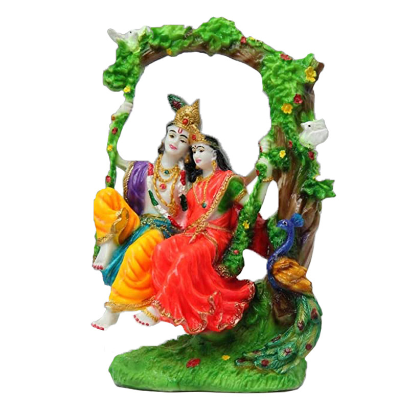 Cattle OX lord krishna figurines resin Nandi Radha Krishna idol statue riding on swing indoor animal statues OX