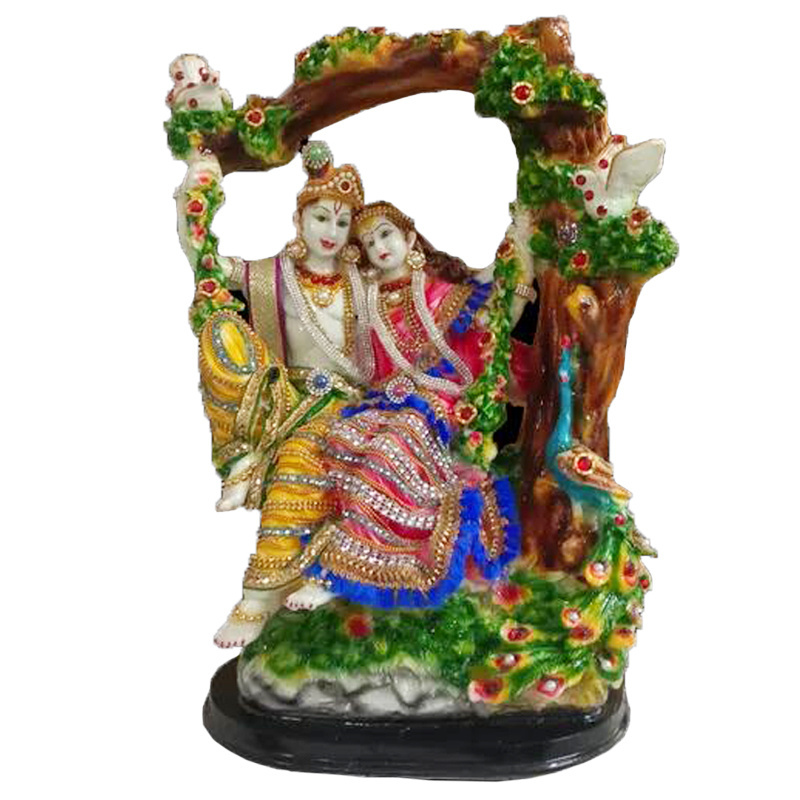 Cattle OX lord krishna figurines resin Nandi Radha Krishna idol statue riding on swing indoor animal statues OX