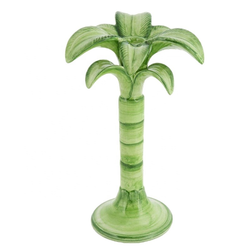 Custom ceramic taper candle stick stand palm tree candlestick holder