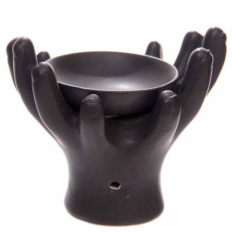 Custom shaped ceramic essential wax warmer burner contemporary black open hands tealight oil burner