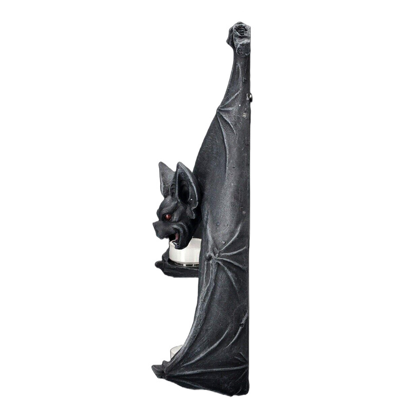 Custom decorative home gothic Halloween hanging black container wall sconce porcelain tealight wall mounted bat candle holder