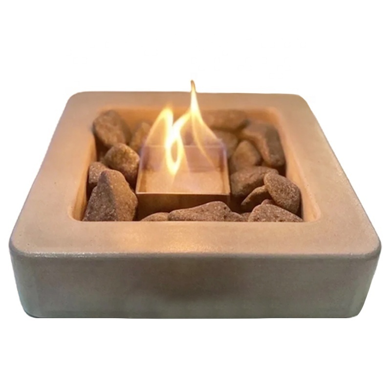 Custom modern minimalist personal craft small cement tabletop centerpiece fireplace smores station portable concrete fire pit