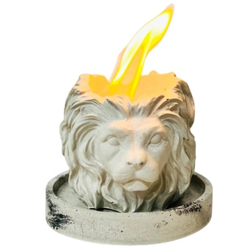 Custom home minimalist decoration indoor cement lion head tabletop centerpiece fireplace heater concrete mini fire bowl pit