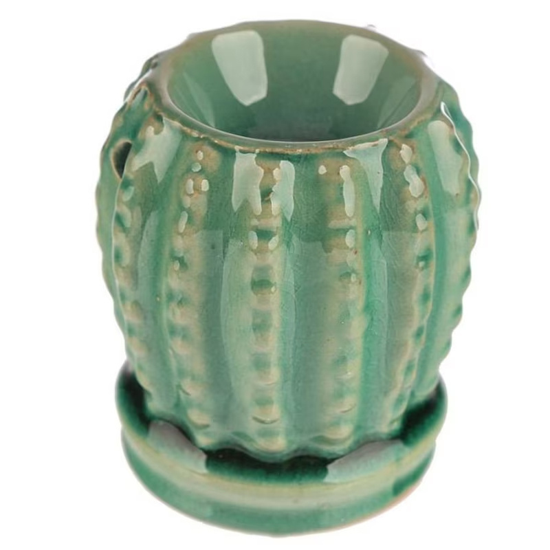 Custom eco friendly gift ceramic tealight candle scented wax warmer green cactus oil burner aroma diffuser natural wax melter