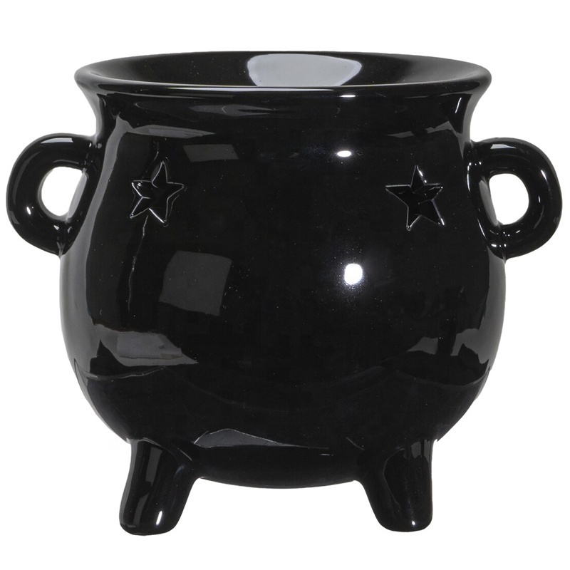 Custom witchy pagan witchcraft gift scent diffuser essential oil melter burner ceramic black cauldron tealight candle wax warmer