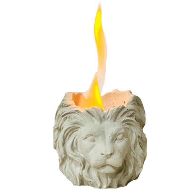 Custom home minimalist decoration indoor cement lion head tabletop centerpiece fireplace heater concrete mini fire bowl pit