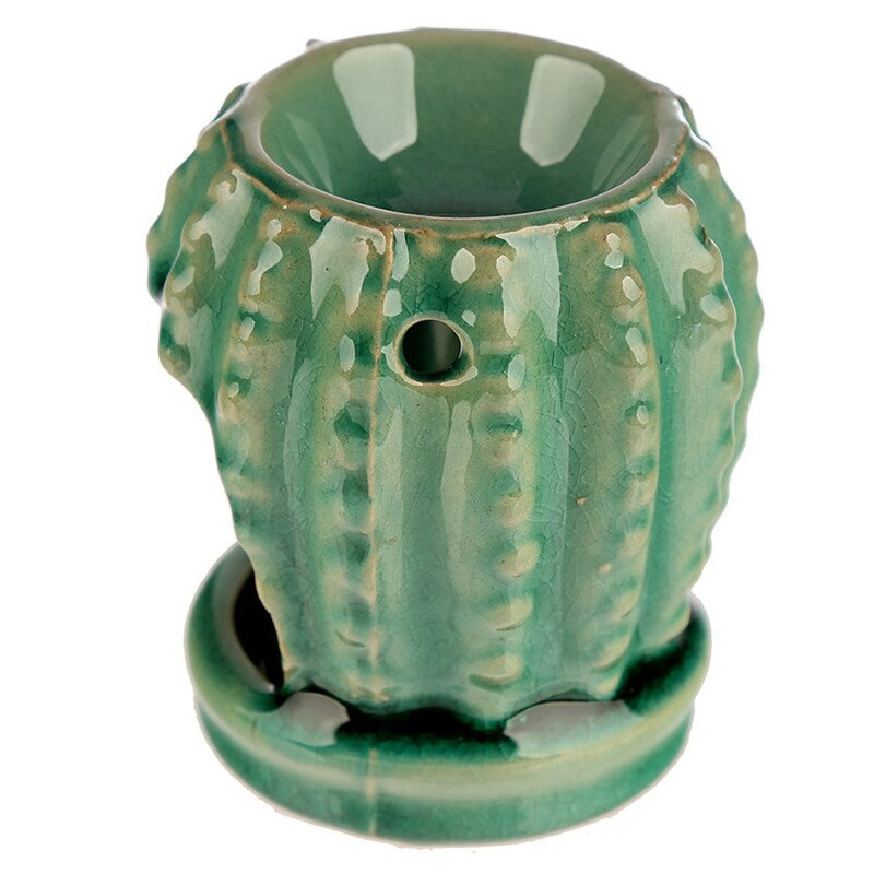 Custom eco friendly gift ceramic tealight candle scented wax warmer green cactus oil burner aroma diffuser natural wax melter