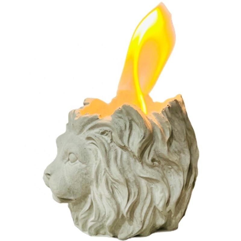 Custom home minimalist decoration indoor cement lion head tabletop centerpiece fireplace heater concrete mini fire bowl pit