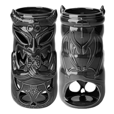 Custom home fragrance gift ceramic tealight candle lamp holder wax melt warmer porcelain black tiki demon essential oil burner