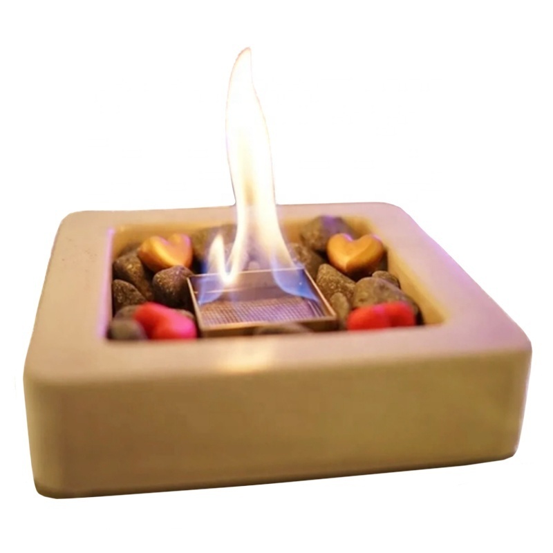 Custom modern minimalist personal craft small cement tabletop centerpiece fireplace smores station portable concrete fire pit