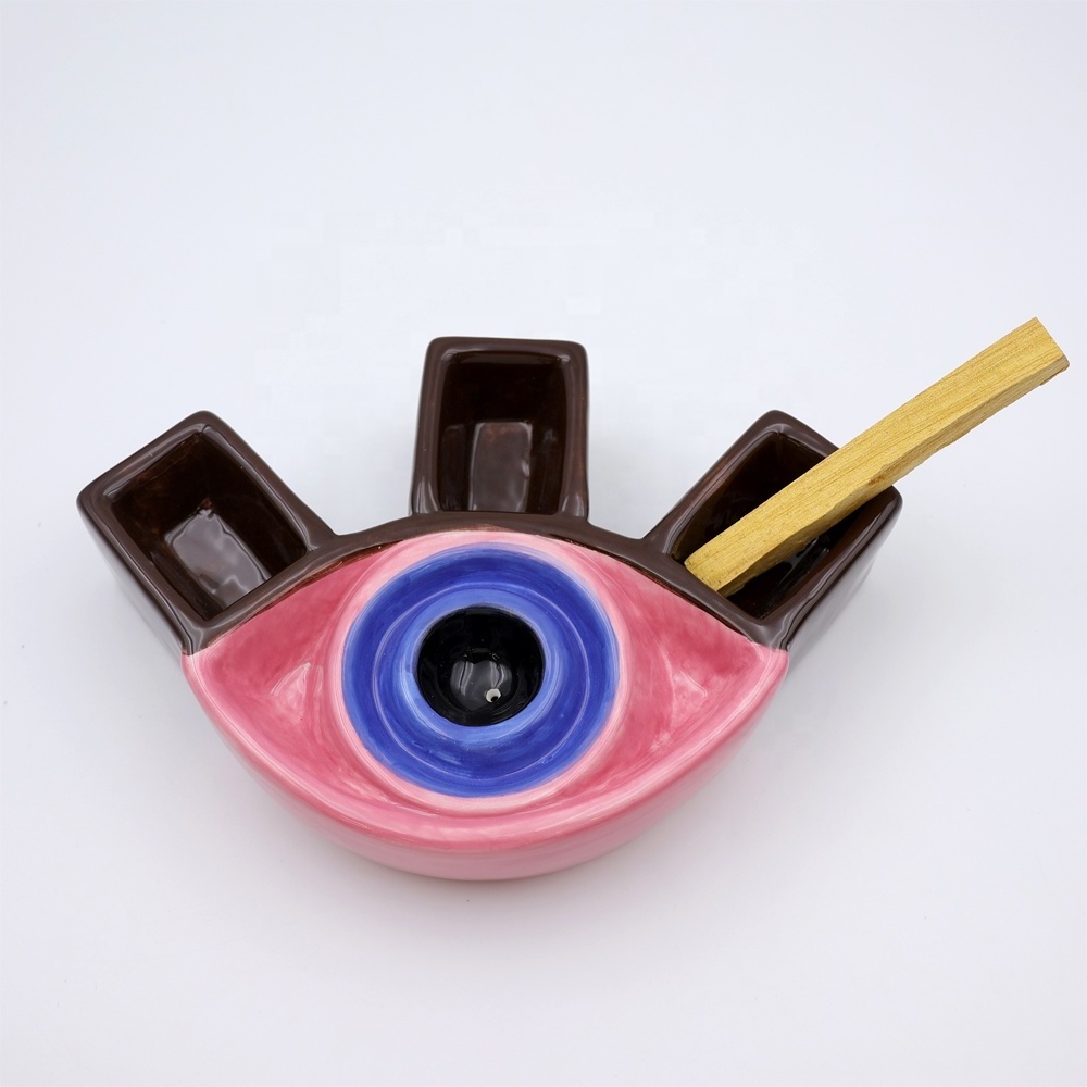 Custom multipurpose modern home fragrance porcelain bright eye shaped incense stick holder ceramic palo santo bakhoor burner