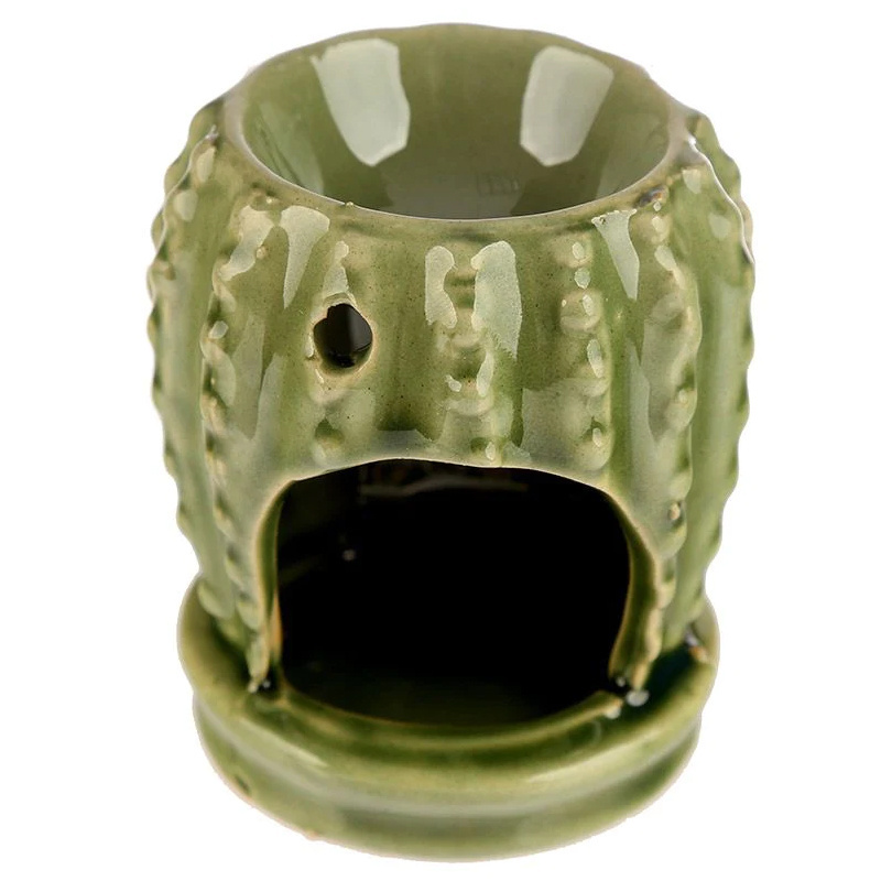 Custom eco friendly gift ceramic tealight candle scented wax warmer green cactus oil burner aroma diffuser natural wax melter