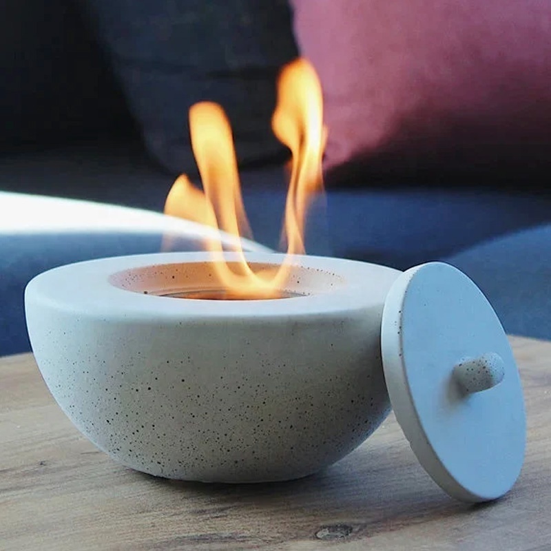 Custom home minimalist decor cement tabletop fireplace smokeless fire bowl portable concrete small mini fire bowl pit with lid