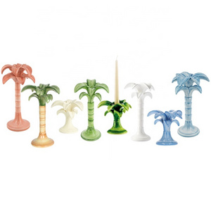 Custom ceramic taper candle stick stand palm tree candlestick holder