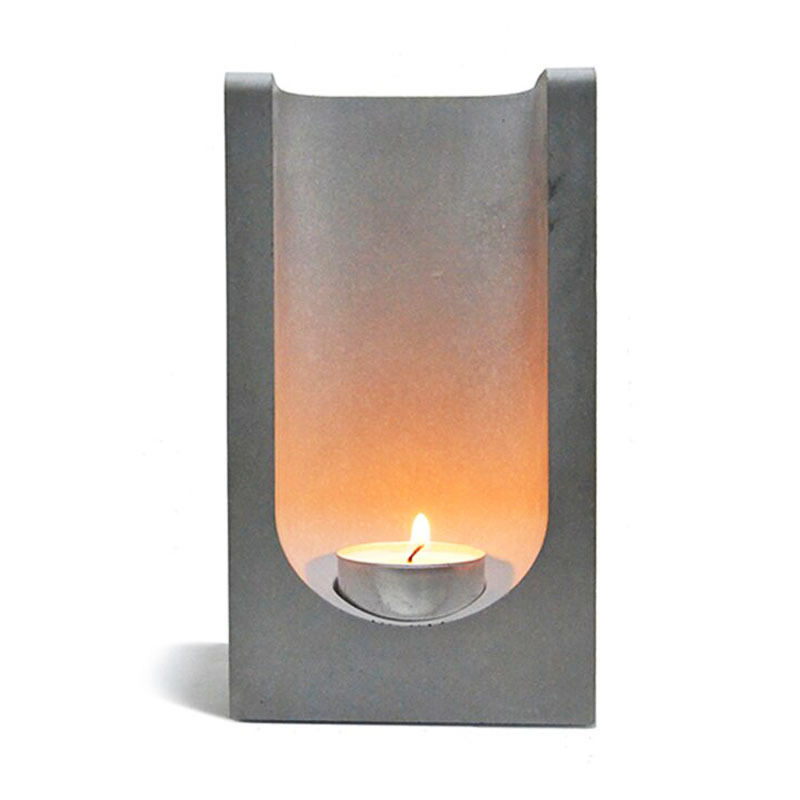 Custom cement home decoration tealight vessel container jar, furnishing candlestick, concrete geometric rectangle candle holder