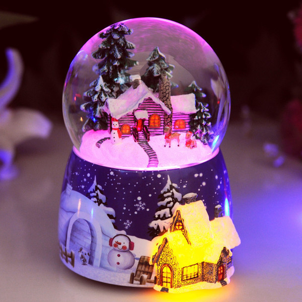 Ceramic Base Lighted Snow Globe Custom Rotating Music Snow Ball Globe Gifts