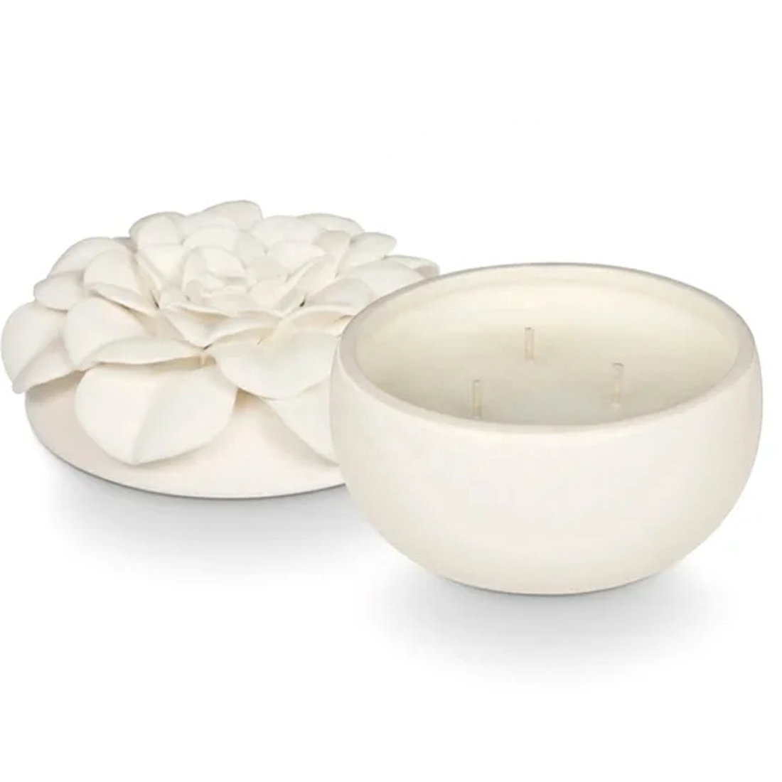 Custom originally luxury ceramic container vessel filling wax candle porcelain round empty jar candle with bloomed flower lid