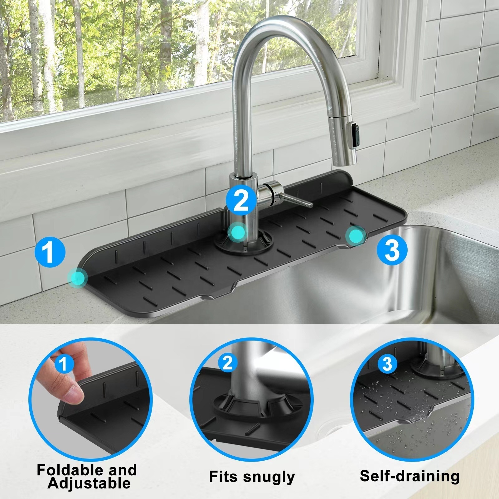 2022 factory hot sells  NEW Silicone Faucet Sink Mat Splash Guard Faucet Absorbent Mat For Kitchen Sink Splash Guard