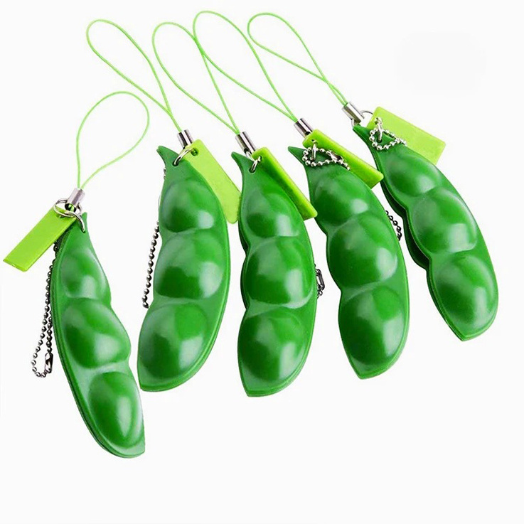 New Toys Games Kids Squeeze Peanut Bean Fidget Sensory Keychain Bean Pea Pods Toy Key chain Phone Bag Stress Relief Fidget Toy