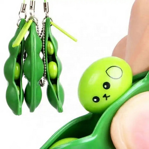 New Toys Games Kids Squeeze Peanut Bean Fidget Sensory Keychain Bean Pea Pods Toy Key chain Phone Bag Stress Relief Fidget Toy