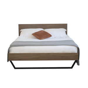 Modern American Style Brown Color Fabric Bed Wooden Frame Bed For Bedroom