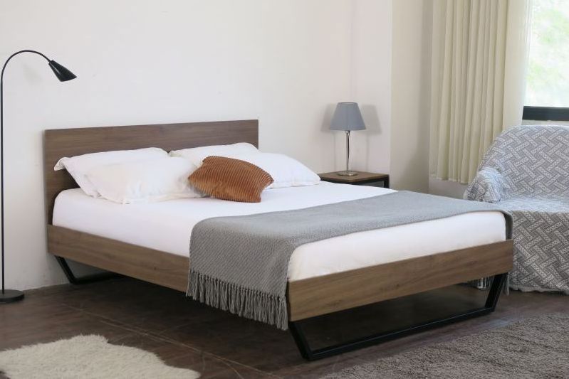 Modern American Style Brown Color Fabric Bed Wooden Frame Bed For Bedroom