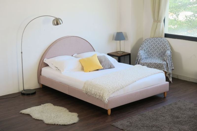 Factory Wholesale Princess Dirty pink bed linen fabric Queen size upholstered bed frame with headboard