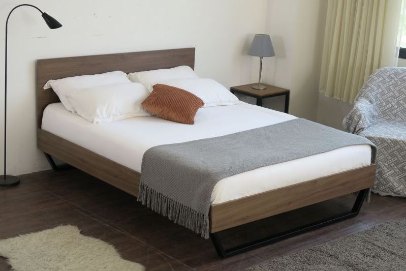 Modern American Style Brown Color Fabric Bed Wooden Frame Bed For Bedroom