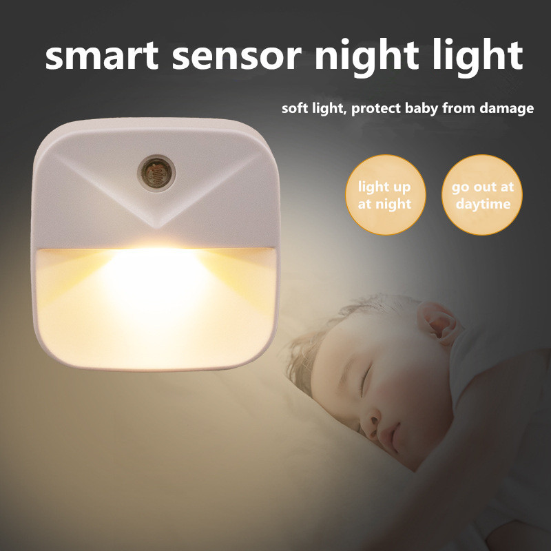 Portable Mini LED Induction Sensor Night Light Wall Plug In Energy Saving Lamp Warm White For Kid's Bedroom Kitchen