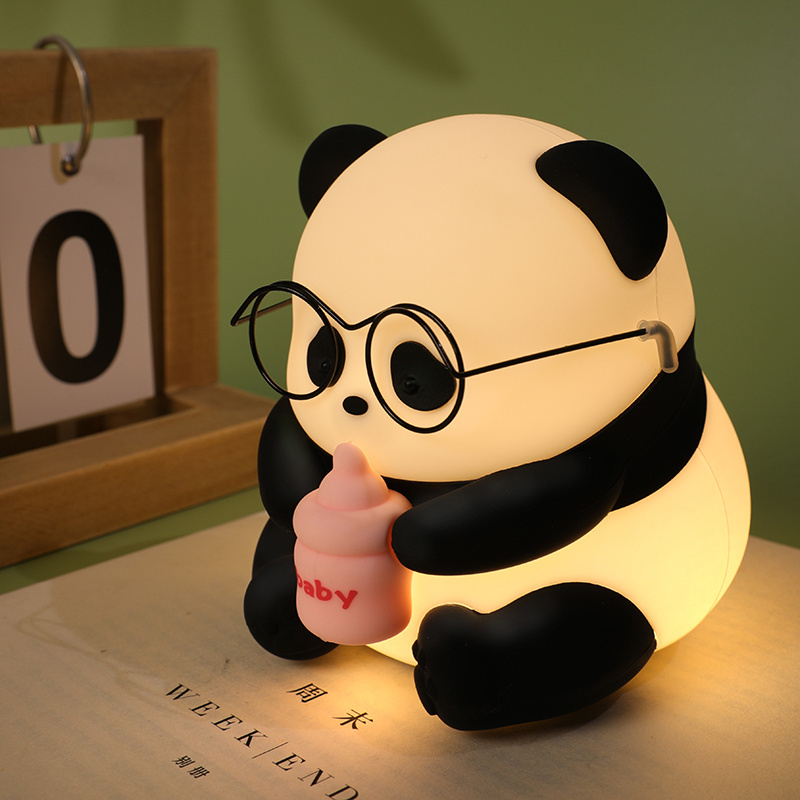 Panda Shape Cute Silicone Small Usb Rechargeable Baby Table Night Light Dimmable Colorful Change Animal Night Lamp For Kids Room