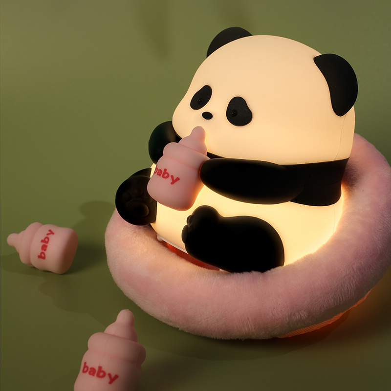 Panda Shape Cute Silicone Small Usb Rechargeable Baby Table Night Light Dimmable Colorful Change Animal Night Lamp For Kids Room