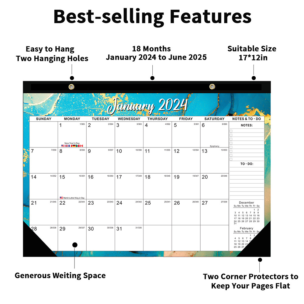 Custom Wall Calendar 2024 Daily Advent Calendar For Planning & Organizing 18 Months Calendar Planner