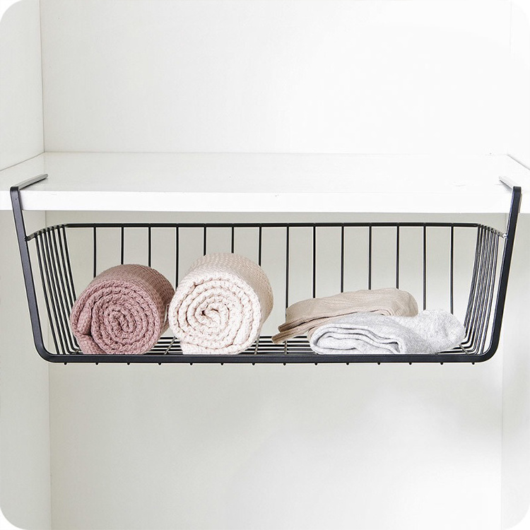 Under Cabinet Organizer Shelf - Wire Rack Hanging Metal Storage Shelf Baskets for Kitchen, Pantry, Bathroom, White & Black