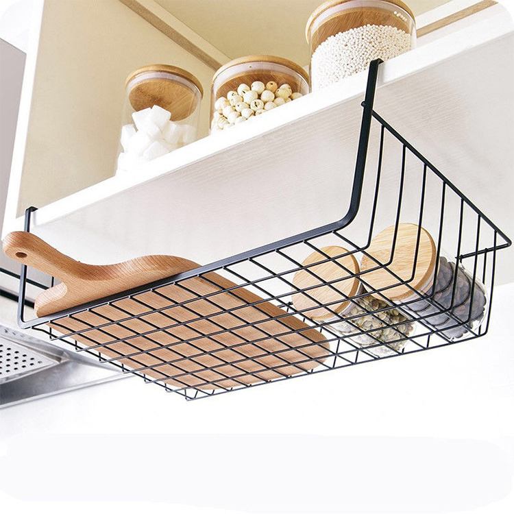 Under Cabinet Organizer Shelf - Wire Rack Hanging Metal Storage Shelf Baskets for Kitchen, Pantry, Bathroom, White & Black