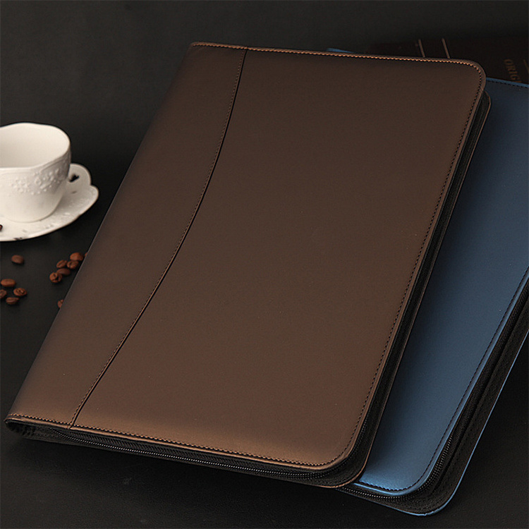 Custom Embossed Logo Pu Leather Portfolio Conference A4 Size Office  Cardboard Portfolio With Different Size Holder And Notepad