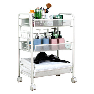 Kitchen Utility Cart 3-Tier Metal Mesh Shelving Rack Storage Organizer Vintage Rolling Bakers Rack w/ 6 Hooks