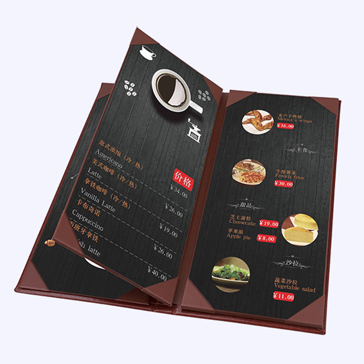 Wholesale Beautiful Qr Code A4 Flip Gatefold Menu Covers Table Holder Restaurant with Logo Customized