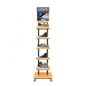 Sport kid brand store fixtures custom retail fitting metal gold rotating stand shoes display racks for shops